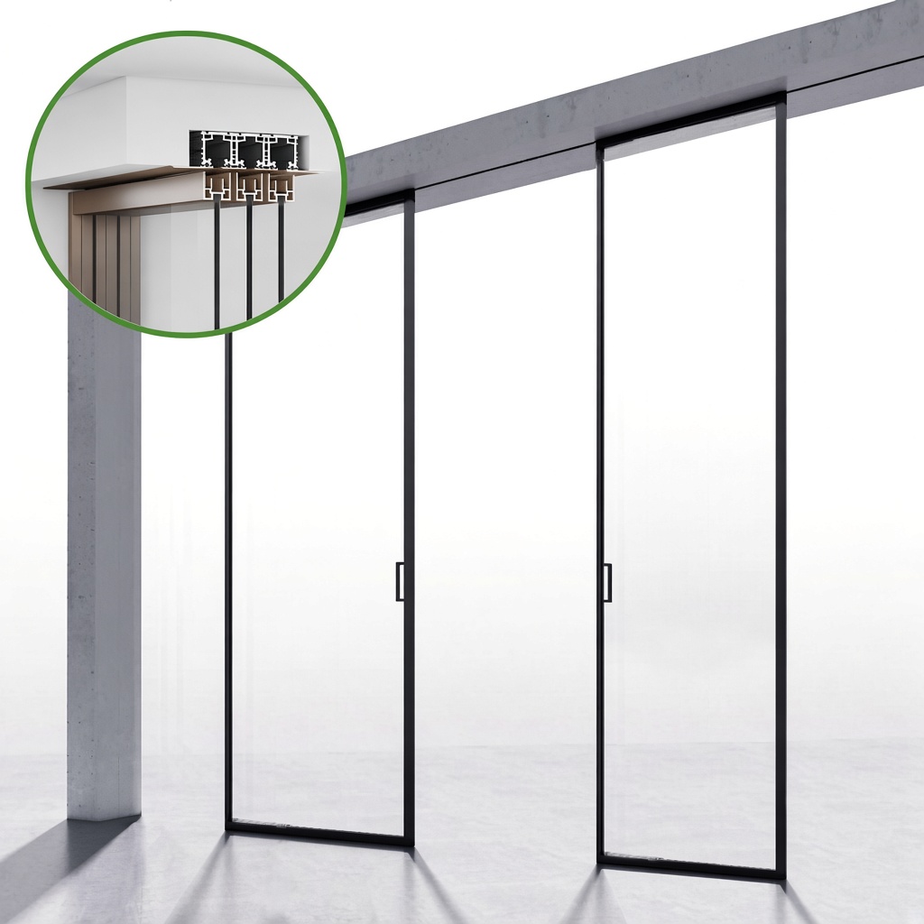 Комплект раздвижной системы синхро Диона DSK-191.2.1 AL/BN на 2 двери (2С+0) скрытое крепление в потолок, алюминий/коричневый